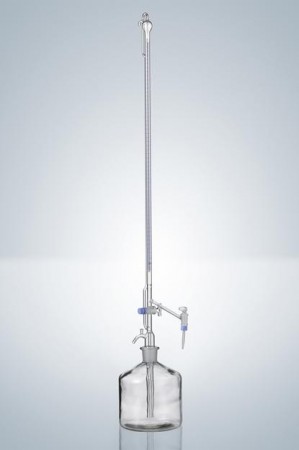 Автоматическая бюретка Пеллета Hirschmann 25 : 0,05 мл, класс AS, с промежуточным краном, светлое стекло, синяя градуировка, стеклянные краны