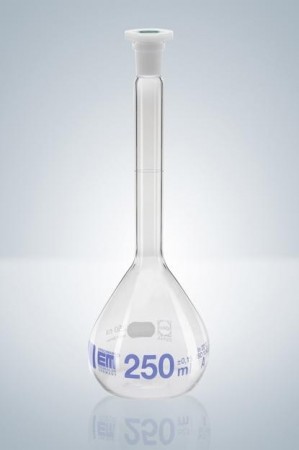 Колба мерная Hirschmann 100 мл, класс A, светлое стекло, со шлифом NS 14/23 и пластиковой пробкой