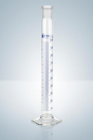 Цилиндр мерный Hirschmann 100 : 1.0 мл класс B, синяя градуировка, с пластиковой пробкой